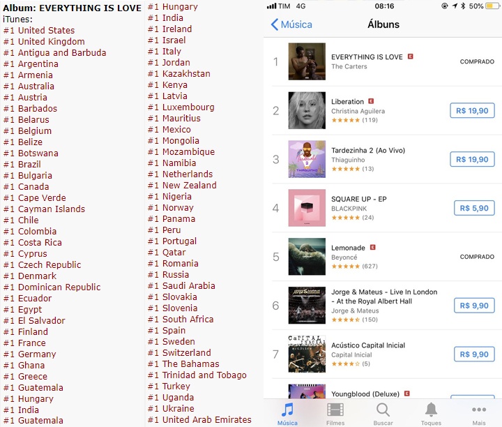 'Everything Is Love' chega ao topo de 70 países no iTunes (Foto: Reprodução)